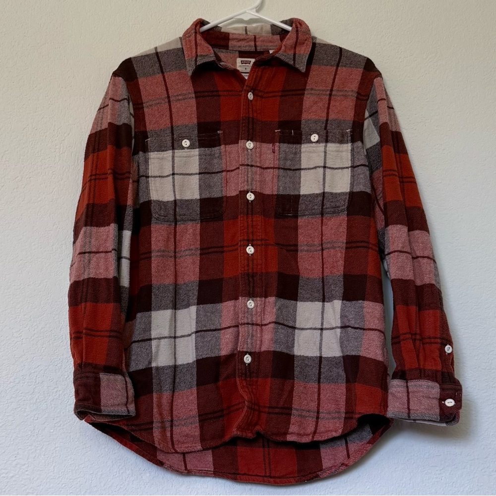 Levi's Relaxed Fit Long Sleeve Button Front Flannel Shirt Men’s Small - Plaid